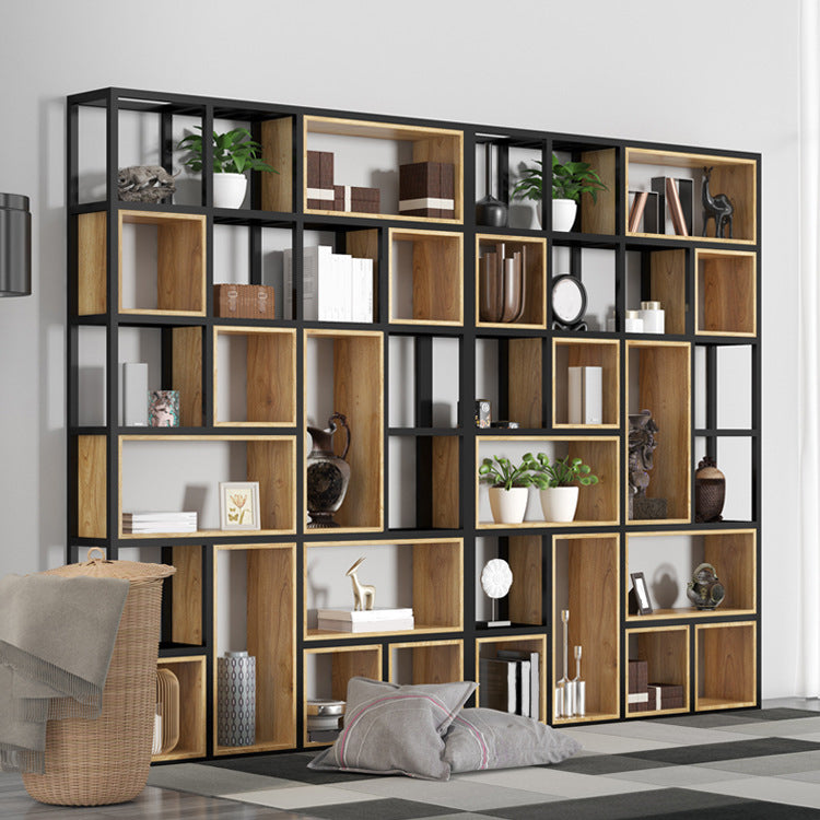 Contemporary Metal and Wooden Shelf Bookcase Open Bookcase for Office