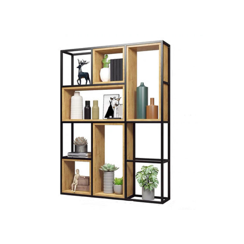 Contemporary Metal and Wooden Shelf Bookcase Open Bookcase for Office