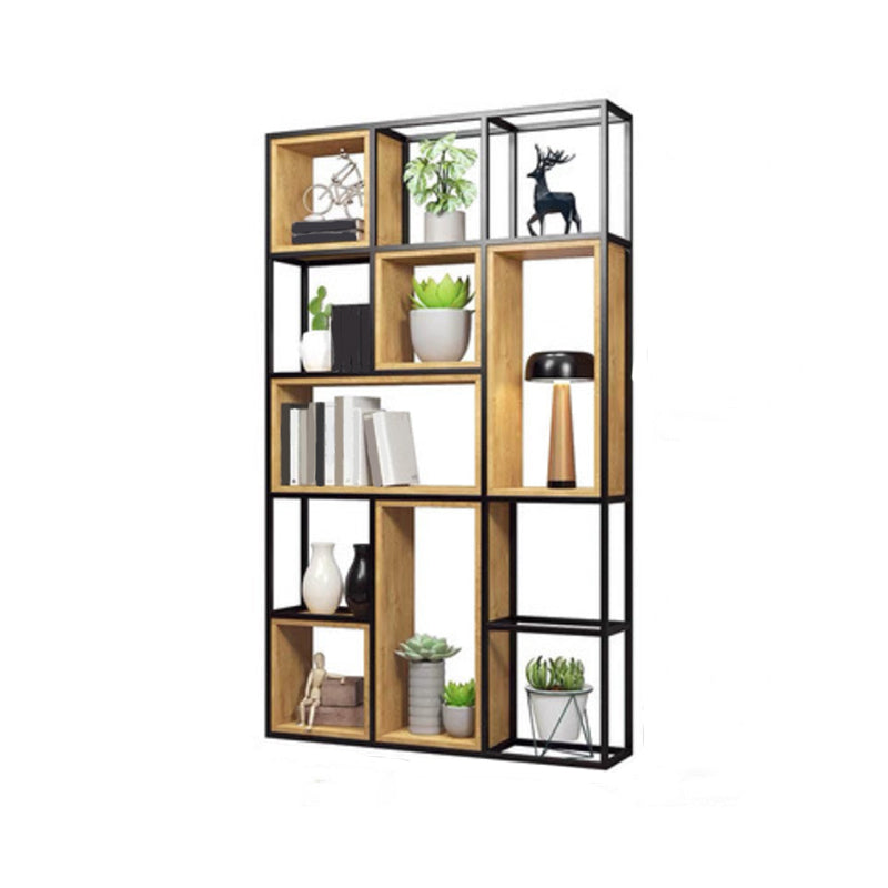 Contemporary Metal and Wooden Shelf Bookcase Open Bookcase for Office