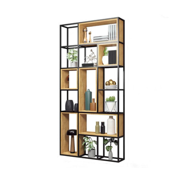 Contemporary Metal and Wooden Shelf Bookcase Open Bookcase for Office