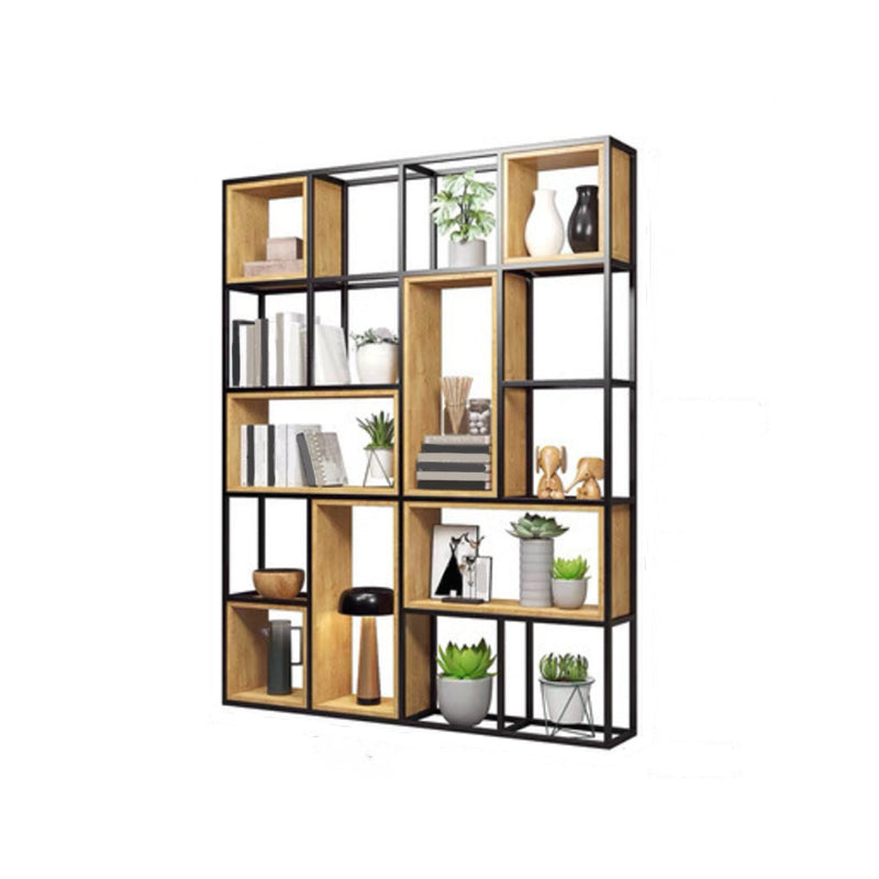 Contemporary Metal and Wooden Shelf Bookcase Open Bookcase for Office