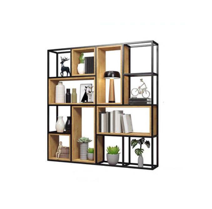 Contemporary Metal and Wooden Shelf Bookcase Open Bookcase for Office