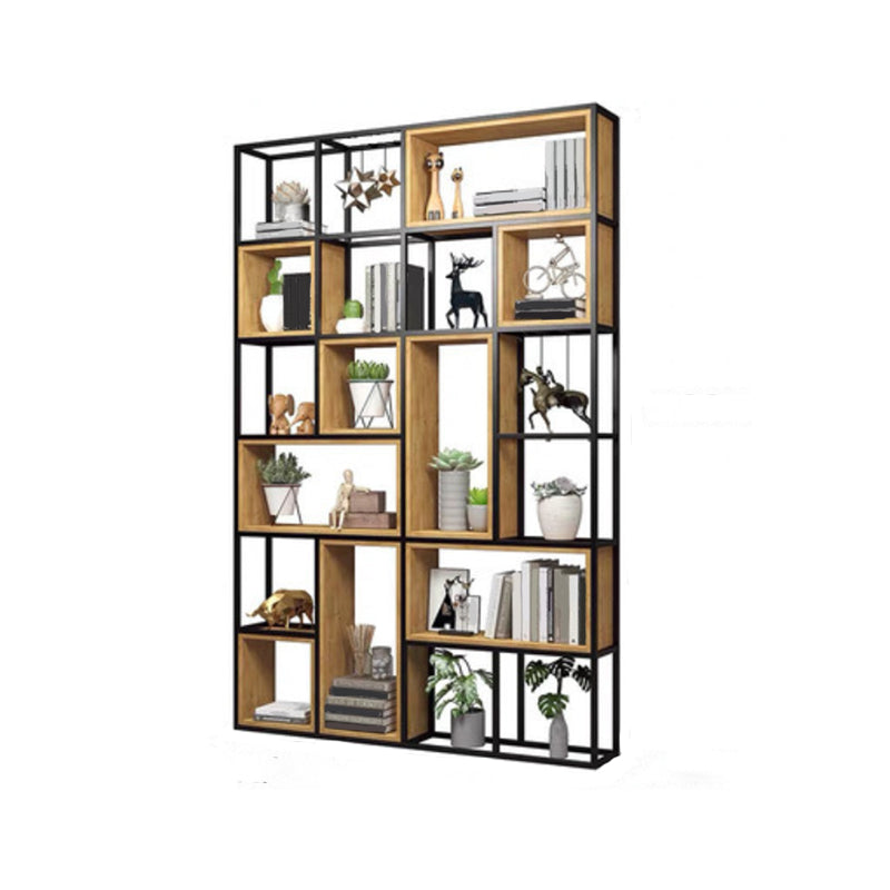 Contemporary Metal and Wooden Shelf Bookcase Open Bookcase for Office