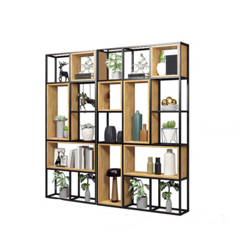 Contemporary Metal and Wooden Shelf Bookcase Open Bookcase for Office