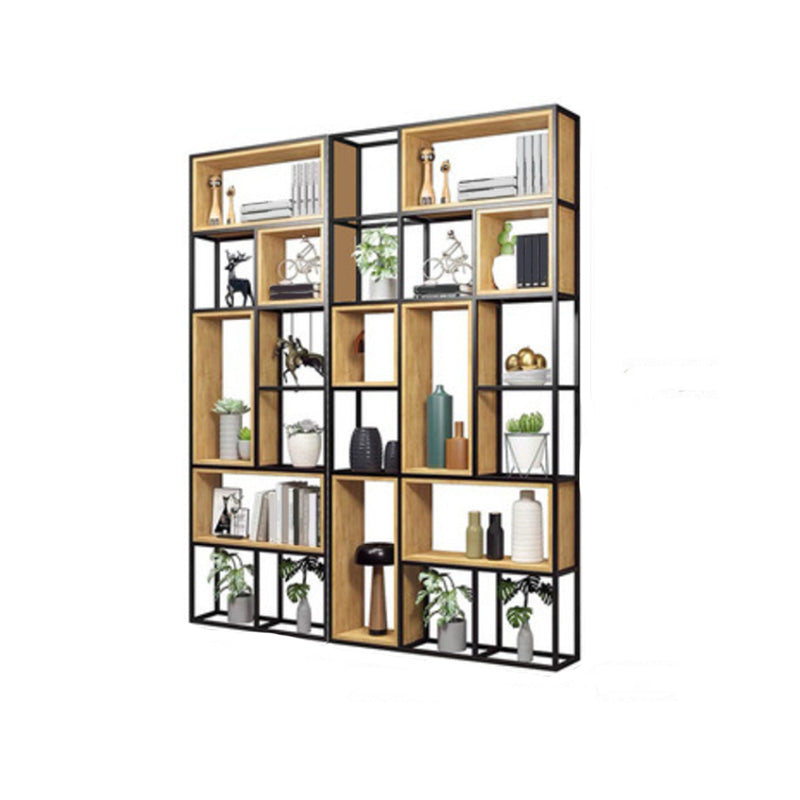 Contemporary Metal and Wooden Shelf Bookcase Open Bookcase for Office