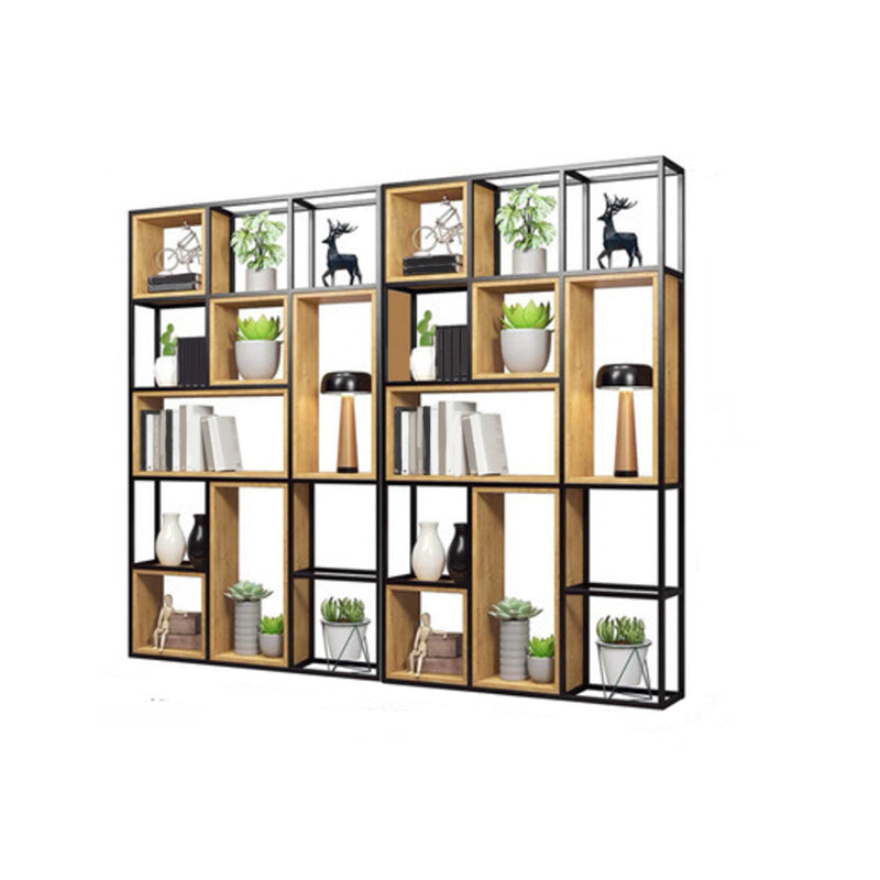 Contemporary Metal and Wooden Shelf Bookcase Open Bookcase for Office