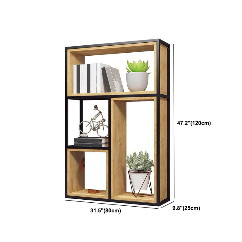 Contemporary Metal and Wooden Shelf Bookcase Open Bookcase for Office