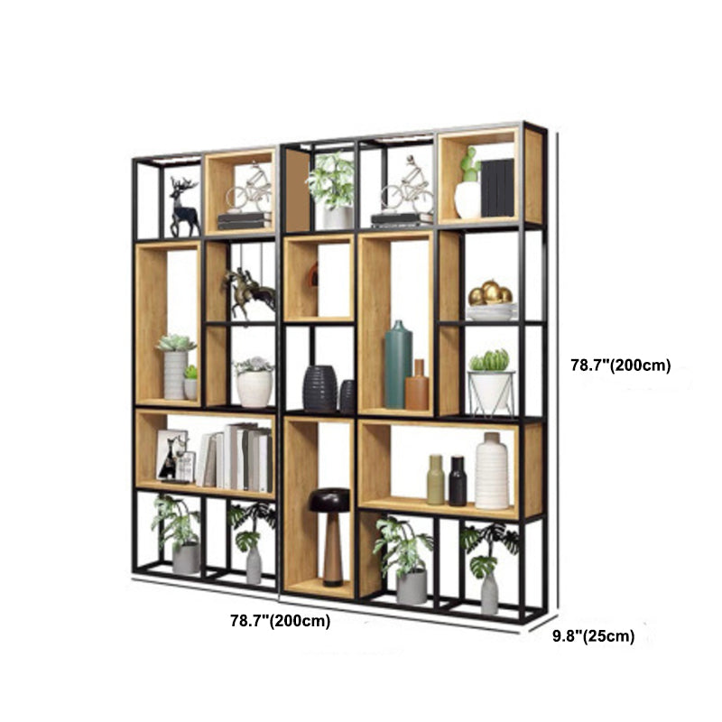 Contemporary Metal and Wooden Shelf Bookcase Open Bookcase for Office