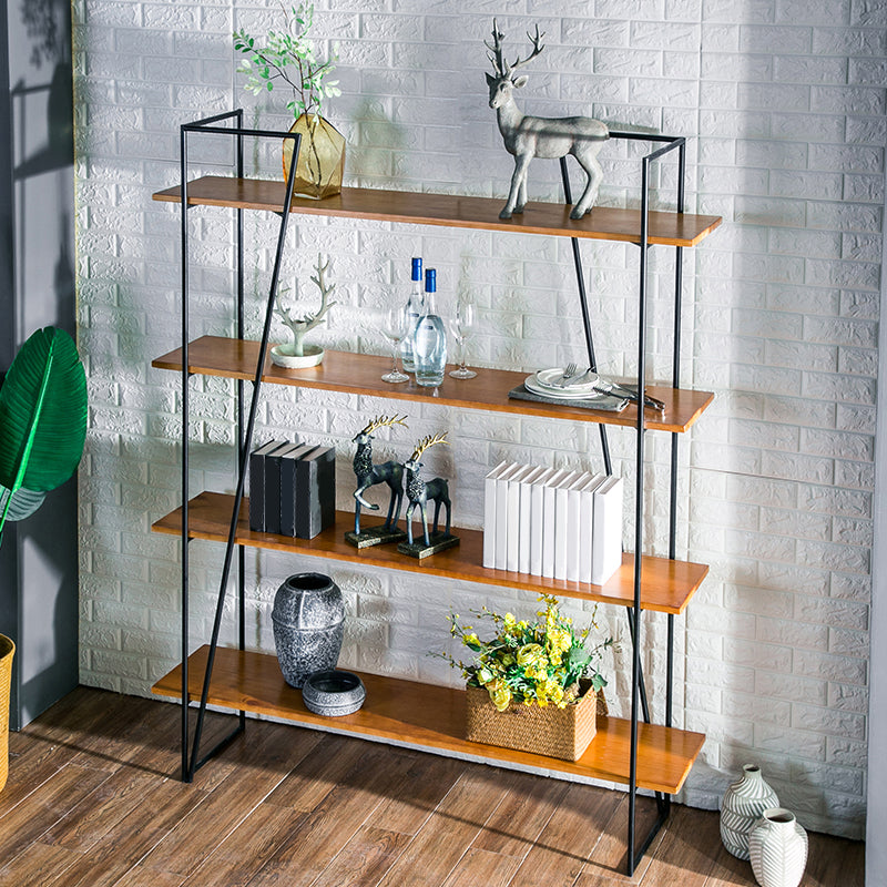 Modern Metal Bookshelf Brown Etagere Open Shelf Bookcase with Shelves