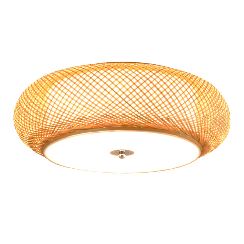 Asian Bamboo Flush Mount Lighting Rounded Drum Ceiling Lamp for Living Room