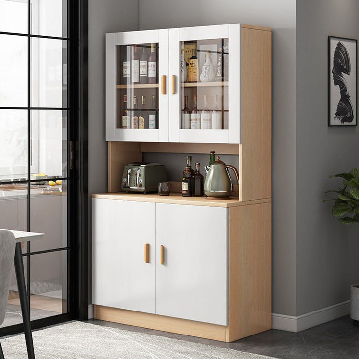 Glass Door Artificial Wood Sideboard Modern Server Cabinet with Storage for Dining Room