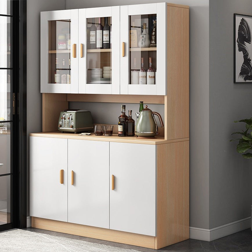 Glass Door Artificial Wood Sideboard Modern Server Cabinet with Storage for Dining Room