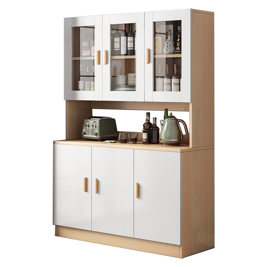 Glass Door Artificial Wood Sideboard Modern Server Cabinet with Storage for Dining Room