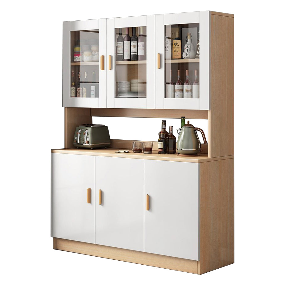 Glass Door Artificial Wood Sideboard Modern Server Cabinet with Storage for Dining Room