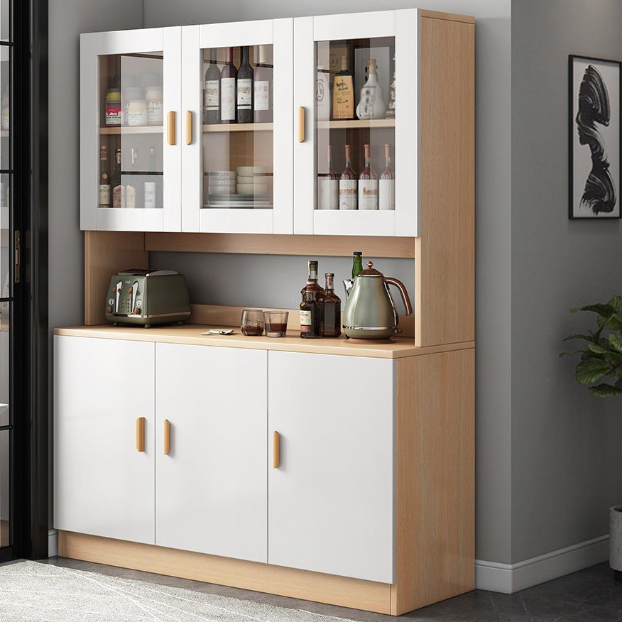 Glass Door Artificial Wood Sideboard Modern Server Cabinet with Storage for Dining Room