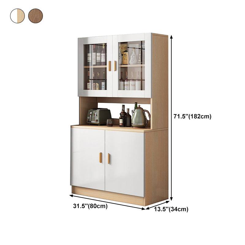 Glass Door Artificial Wood Sideboard Modern Server Cabinet with Storage for Dining Room