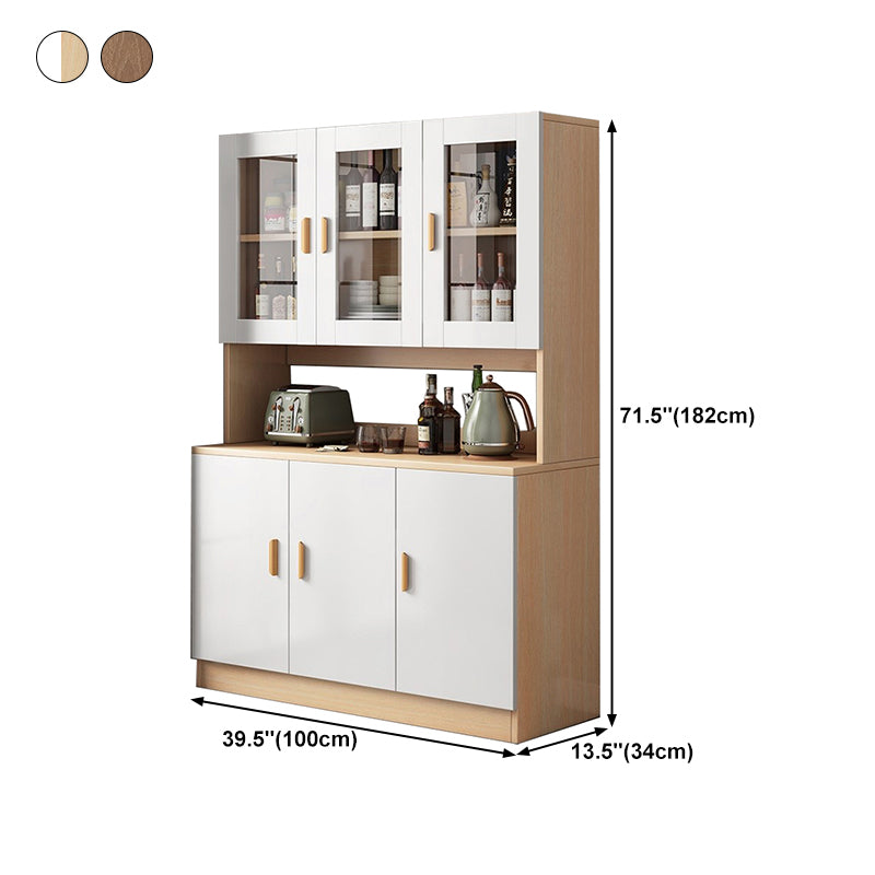 Glass Door Artificial Wood Sideboard Modern Server Cabinet with Storage for Dining Room