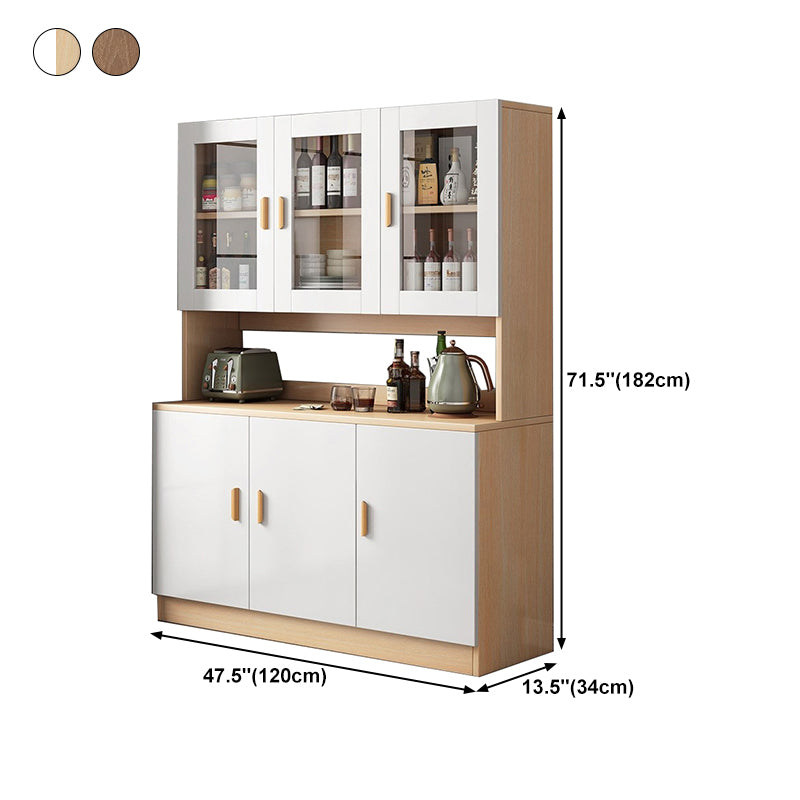 Glass Door Artificial Wood Sideboard Modern Server Cabinet with Storage for Dining Room