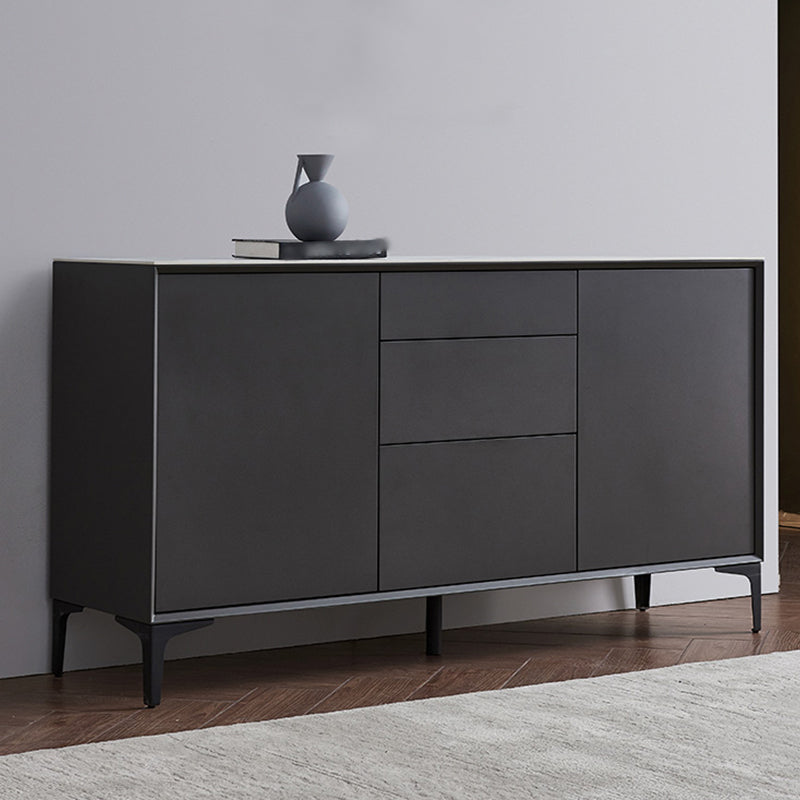 Dining Room Grey Sideboard Table Wood and Stone Modern Side Board with Drawers