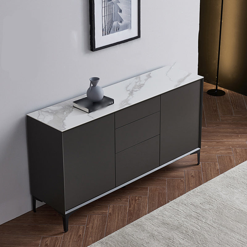 Dining Room Grey Sideboard Table Wood and Stone Modern Side Board with Drawers