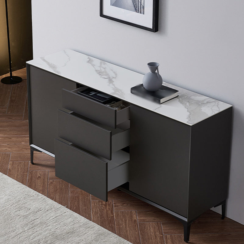 Dining Room Grey Sideboard Table Wood and Stone Modern Side Board with Drawers