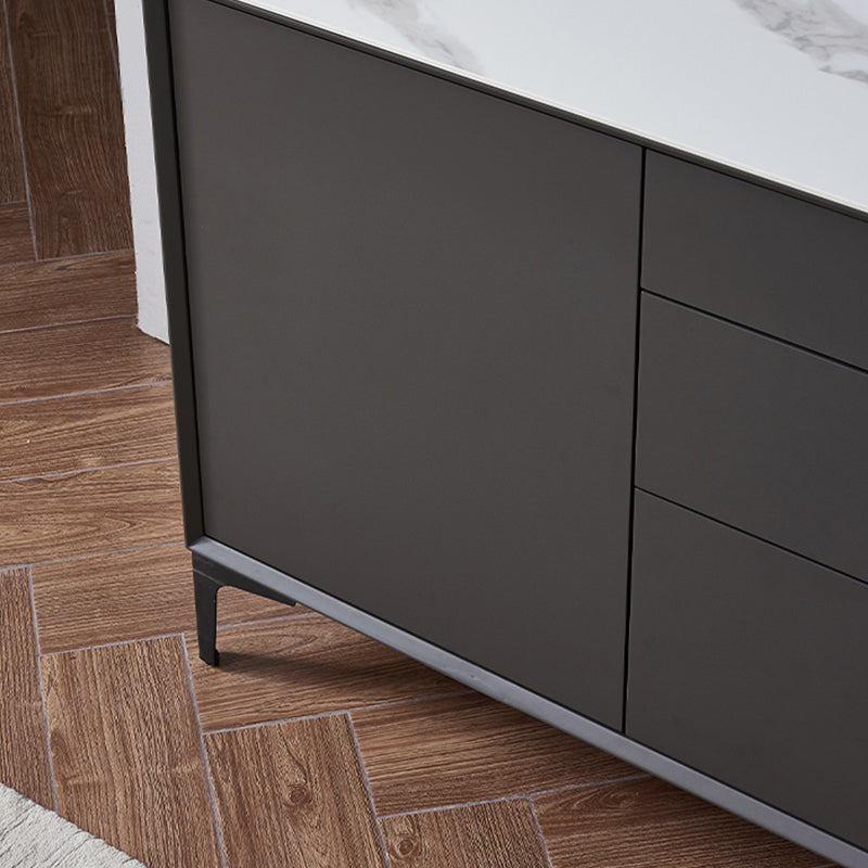 Dining Room Grey Sideboard Table Wood and Stone Modern Side Board with Drawers