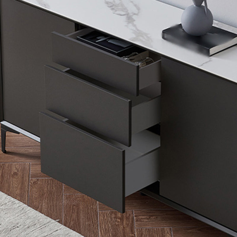 Dining Room Grey Sideboard Table Wood and Stone Modern Side Board with Drawers