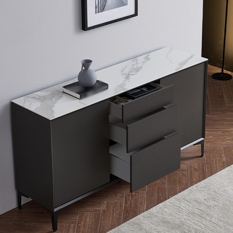 Dining Room Grey Sideboard Table Wood and Stone Modern Side Board with Drawers