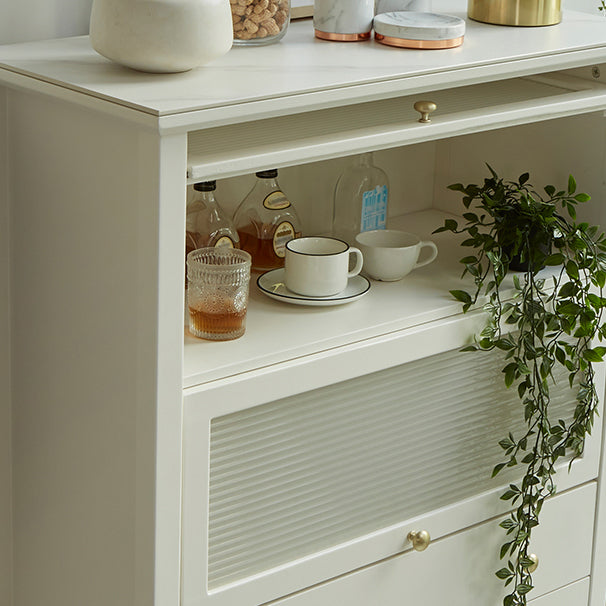 Glam Stone and Wood Buffet Server Living Room White Dining Server with Drawers