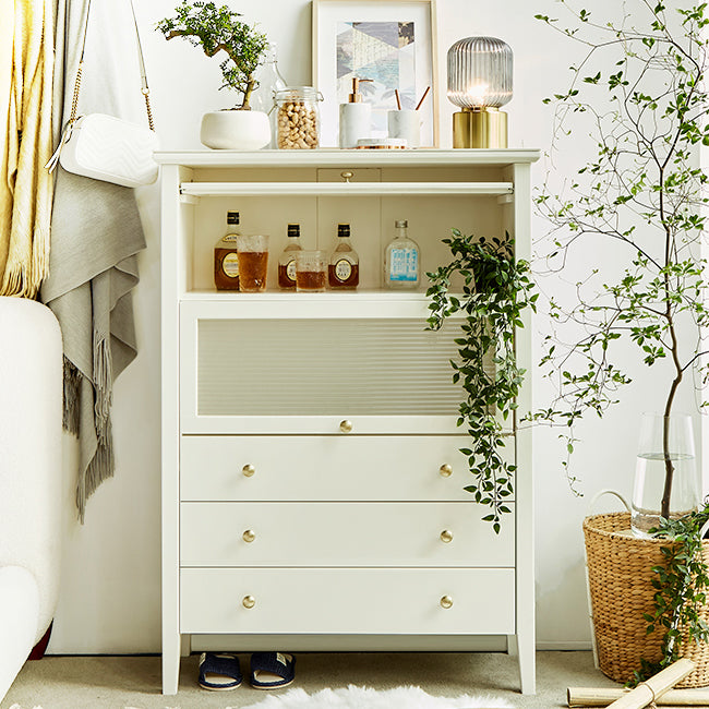 Glam Stone and Wood Buffet Server Living Room White Dining Server with Drawers