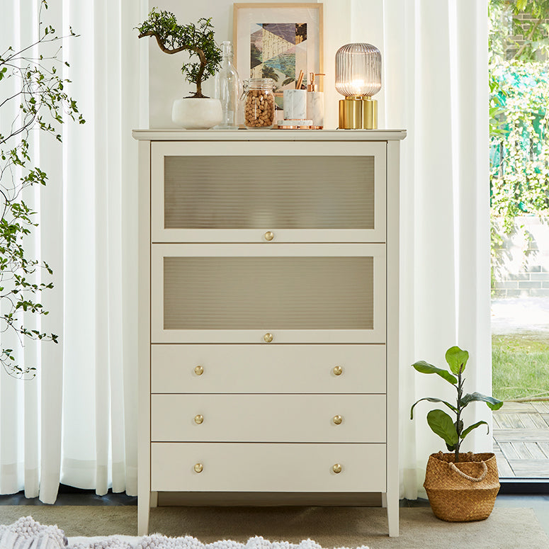 Glam Stone and Wood Buffet Server Living Room White Dining Server with Drawers