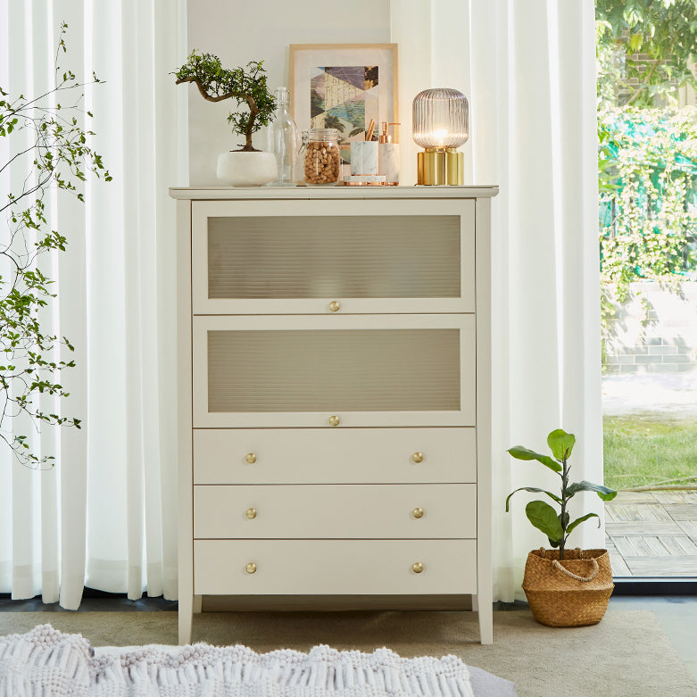 Glam Stone and Wood Buffet Server Living Room White Dining Server with Drawers