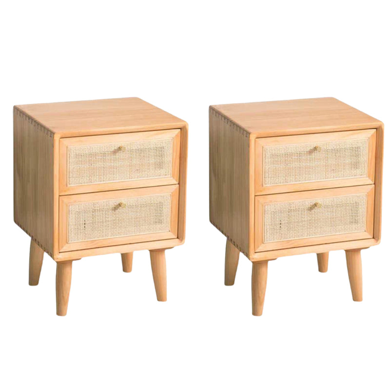 Solid Wood and Rattan Nightstand Drawer Storage 2 Drawer Bedside Cabinet Legs Included