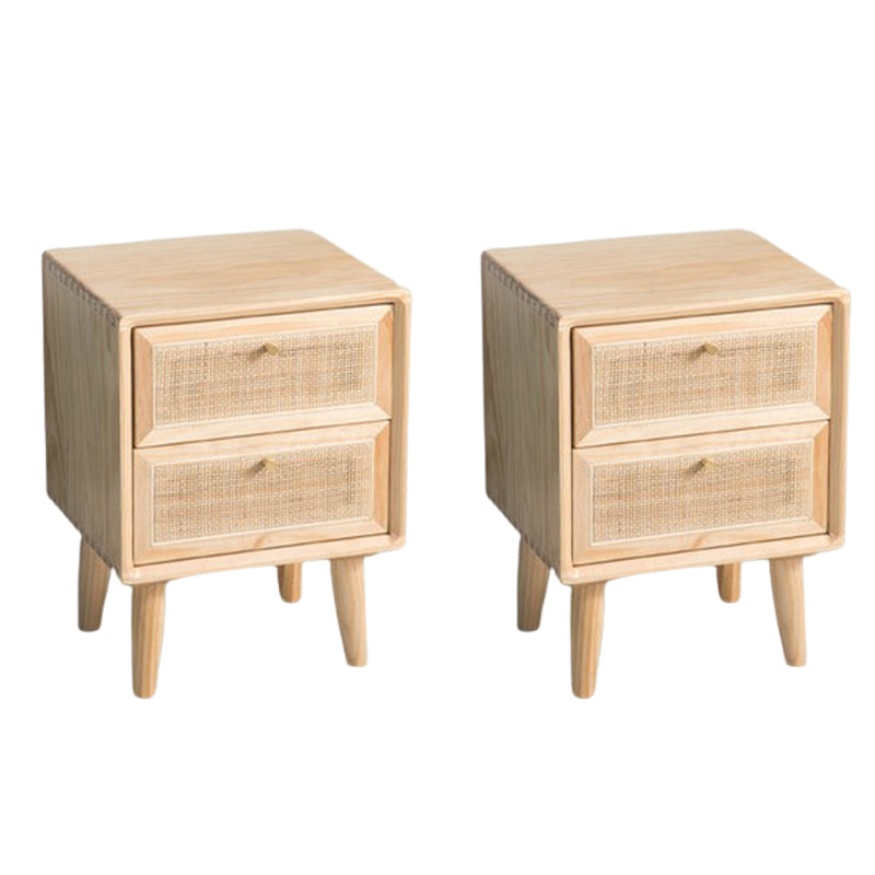 Solid Wood and Rattan Nightstand Drawer Storage 2 Drawer Bedside Cabinet Legs Included