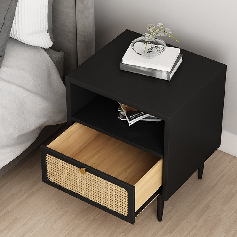 Wicker & Rattan Modern Night Table Solid Wood Storage 20.47 Inch H Nightstand