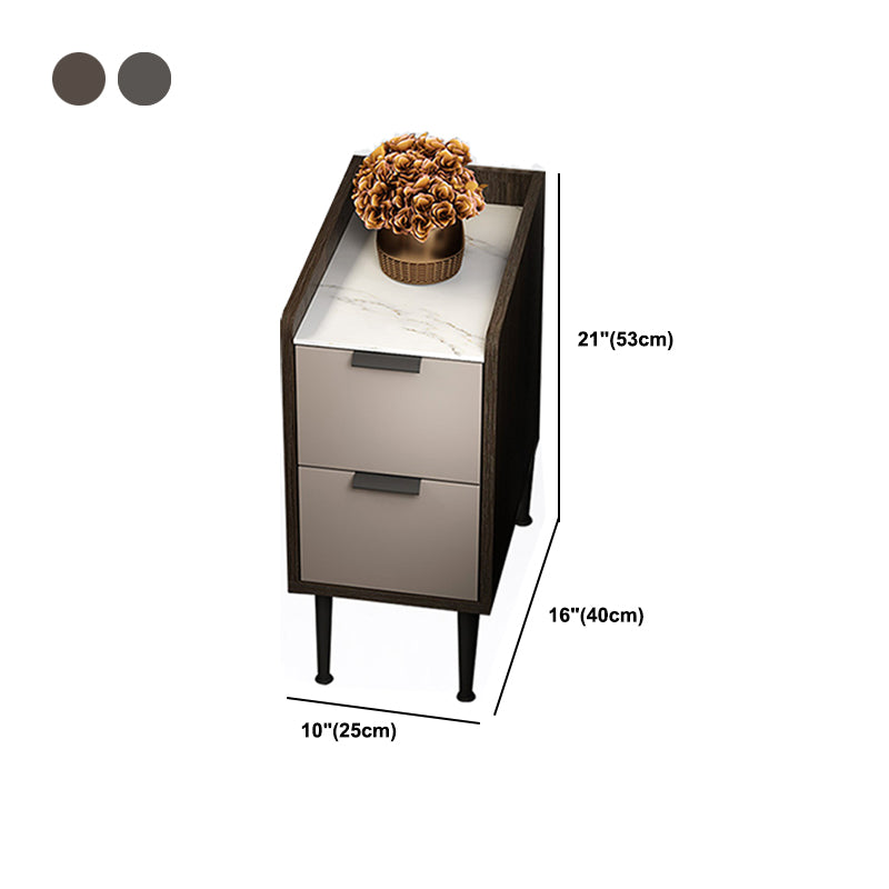 Espresso Wood and Off-White Night Table  Modern Stone and Pearl Wood Bedside Cabinet