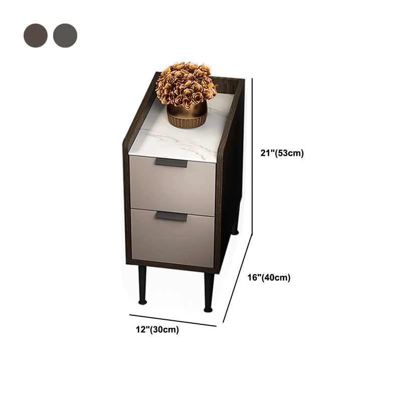 Espresso Wood and Off-White Night Table  Modern Stone and Pearl Wood Bedside Cabinet