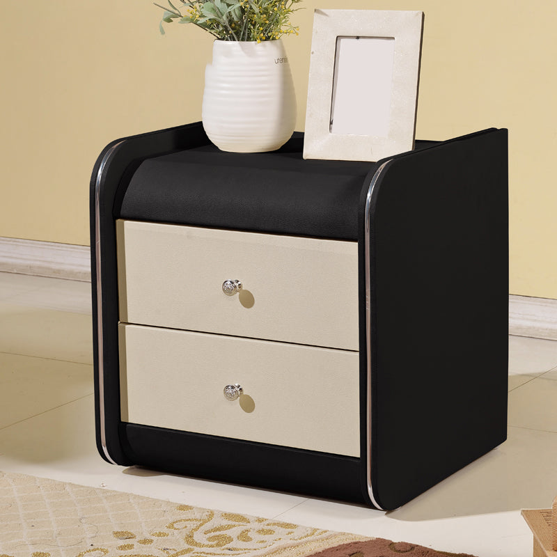 Rectangular 2 Drawers Nightstand Contemporary 18.9" H Night Table