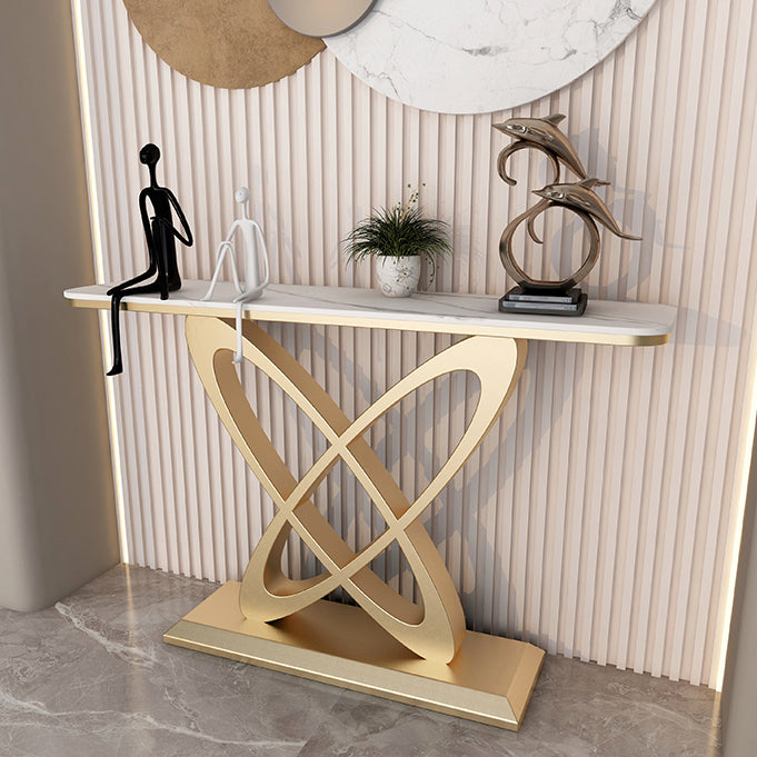 Contemporary Half Moon Console Table with Pedestal Base Accent Table