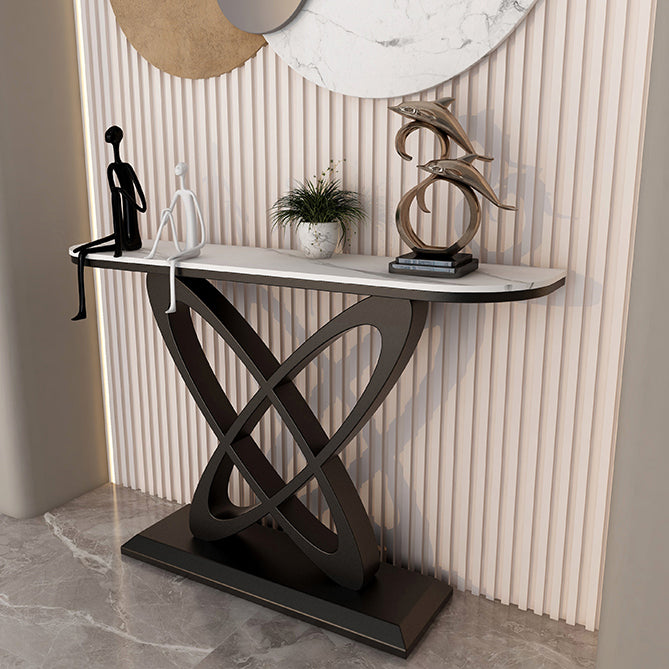 Contemporary Half Moon Console Table with Pedestal Base Accent Table