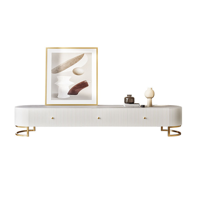 Glam Style TV Stand Console, White/ Beige TV Console with Soft Close Drawers & Legs