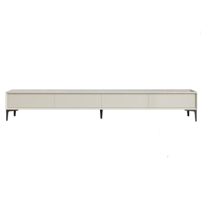 Contemporary TV Console, Matte/ Glossy White TV Stand with 4 Drawers