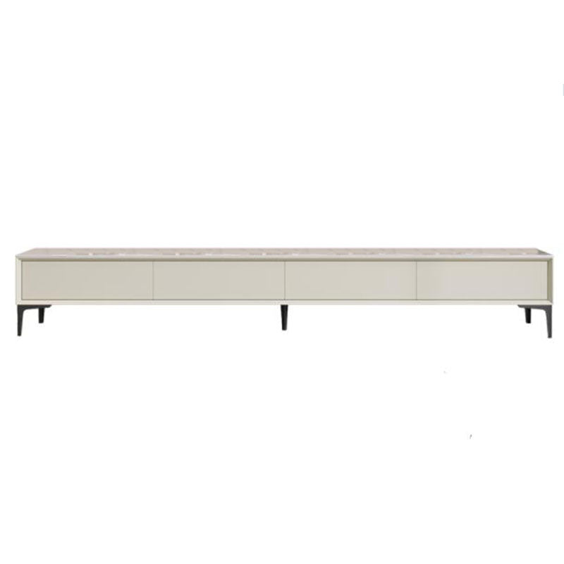 Contemporary TV Console, Matte/ Glossy White TV Stand with 4 Drawers