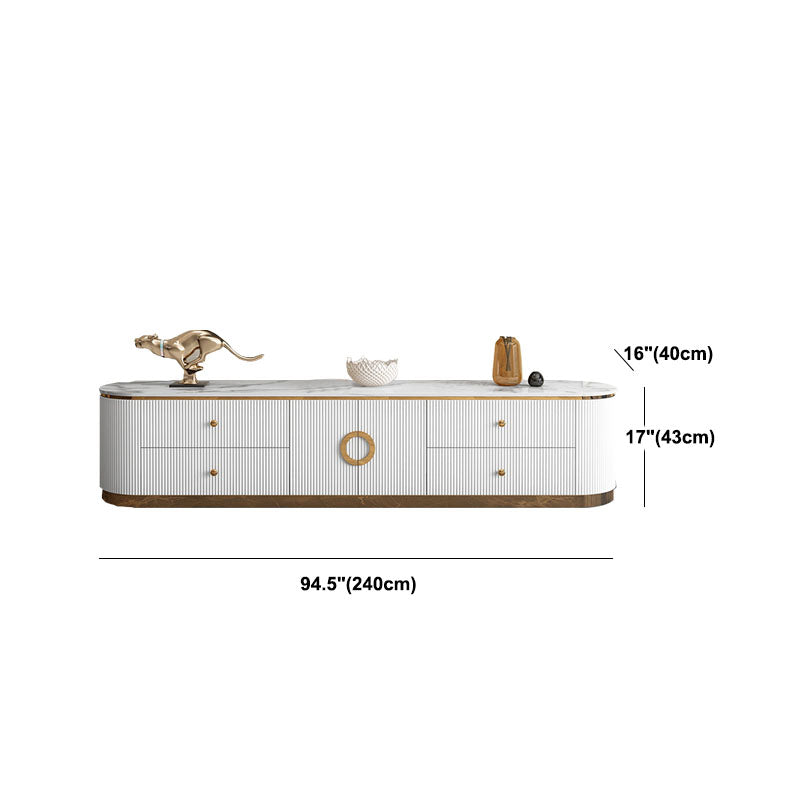 Glam Stone Top TV Stand White Glossy TV Console with Drawers and Cabinet