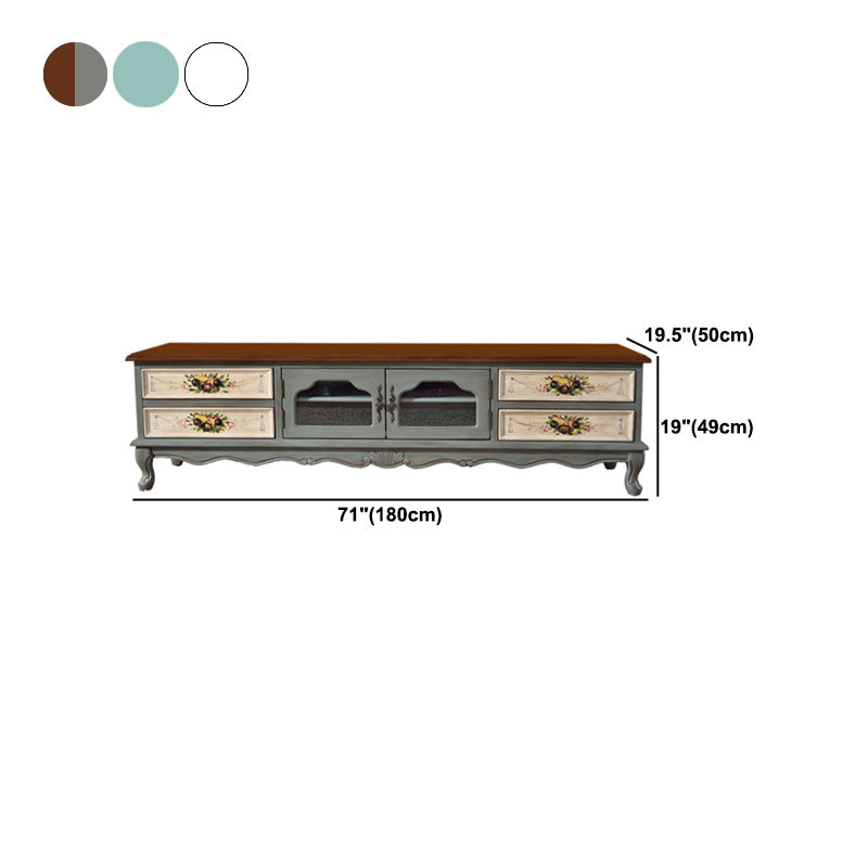 Traditional 4 Drawers TV Console Disressed Wood TV Stand with Shelf