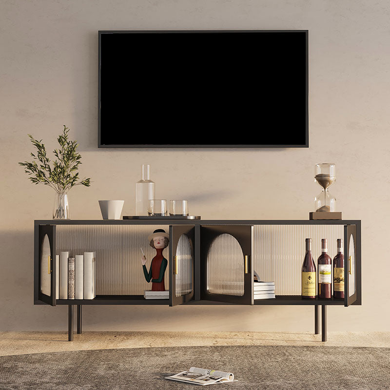 Industrial 4 Doors TV Media Stand Metal and Glass TV Console