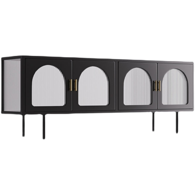 Industrial 4 Doors TV Media Stand Metal and Glass TV Console