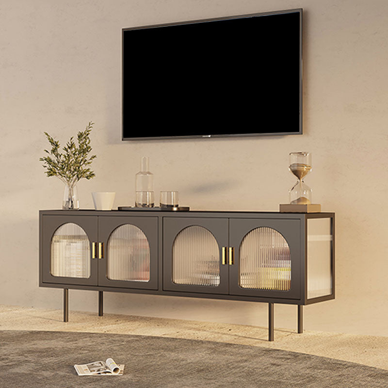 Industrial 4 Doors TV Media Stand Metal and Glass TV Console