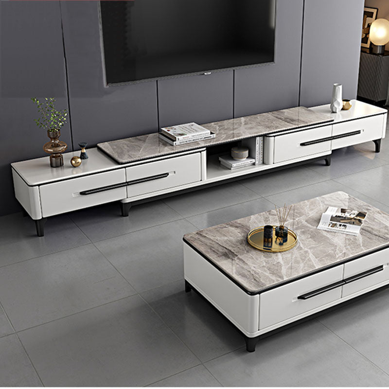 Contemporary Stone Top TV Stand Home TV Cabinet with Drawers for Living Room