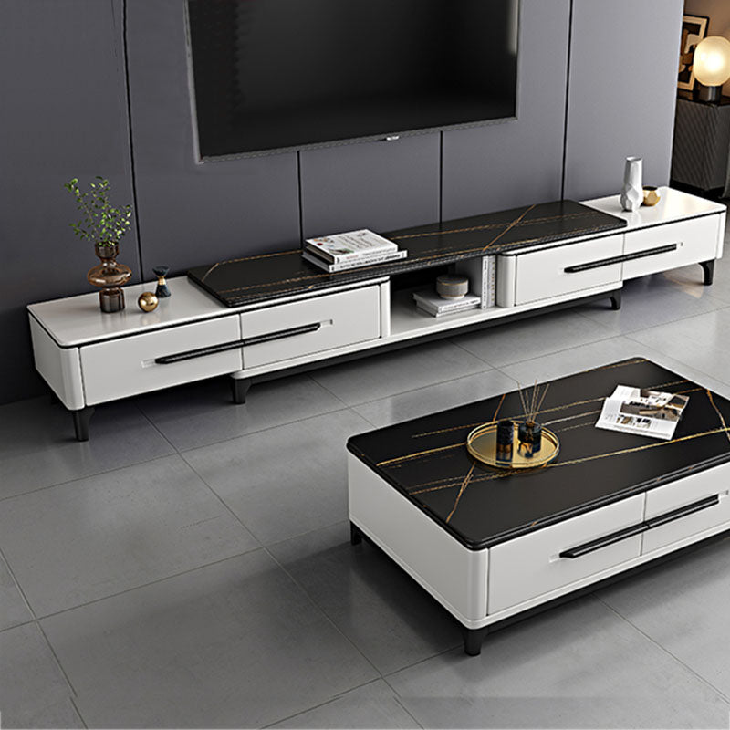 Contemporary Stone Top TV Stand Home TV Cabinet with Drawers for Living Room